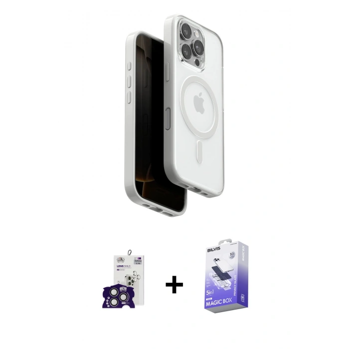 MARSİLYAN™- iPhone 16 Pro Max Kılıf Pusula Form Serisi - Siyah Bilvis 5in1 5D Magic Hayalet Cam Ekran Koruyucu + Bilvis Titan Kamera Lens - TMGI