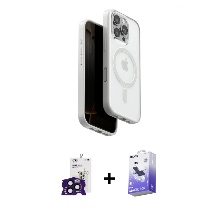 MARSİLYAN™- iPhone 16 Pro Max Kılıf Pusula Form Serisi - Siyah Bilvis 5in1 5D Magic Hayalet Cam Ekran Koruyucu + Bilvis Titan Kamera Lens - SH