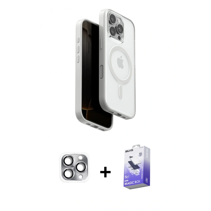 MARSİLYAN™- iPhone 16 Pro Max Kılıf Pusula Form Serisi - Siyah Bilvis 5in1 5D Magic Hayalet Cam Ekran Koruyucu + Pers Alüminyum Kamera Lens - GI
