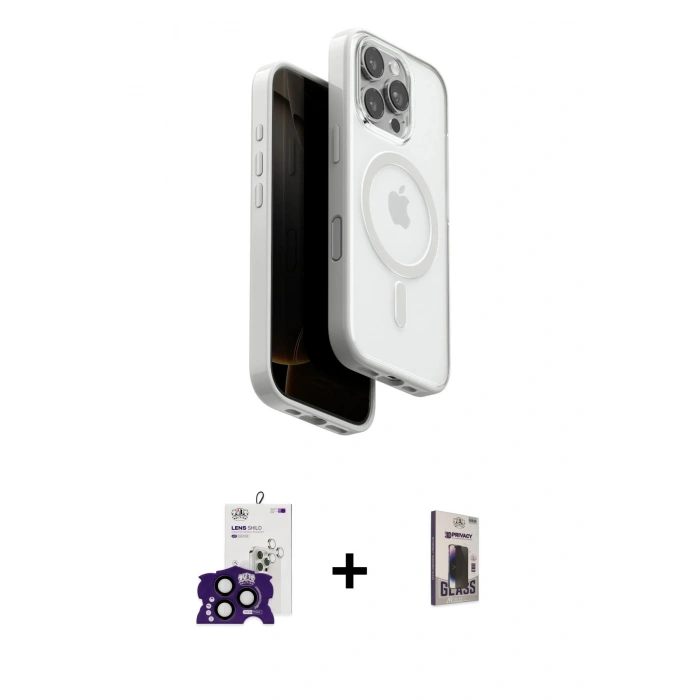 MARSİLYAN™- iPhone 16 Pro Max Kılıf Pusula Form Serisi - Siyah Bilvis Hayalet Cam Ekran Koruyucu + Bilvis Titan Kamera Lens - SH