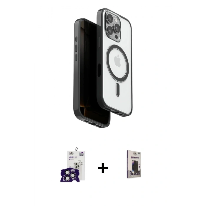 MARSİLYAN™- iPhone 16 Pro Max Kılıf Pusula Form Serisi - Siyah Bilvis Hayalet Cam Ekran Koruyucu + Bilvis Titan Kamera Lens - TMGI
