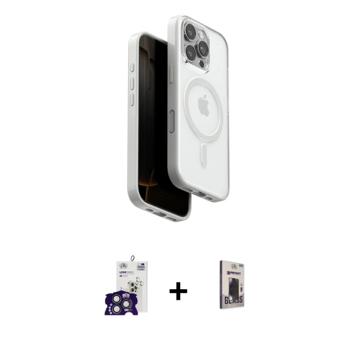 MARSİLYAN™- iPhone 16 Pro Max Kılıf Pusula Form Serisi - Siyah Bilvis Hayalet Cam Ekran Koruyucu + Bilvis Titan Kamera Lens - TMGI