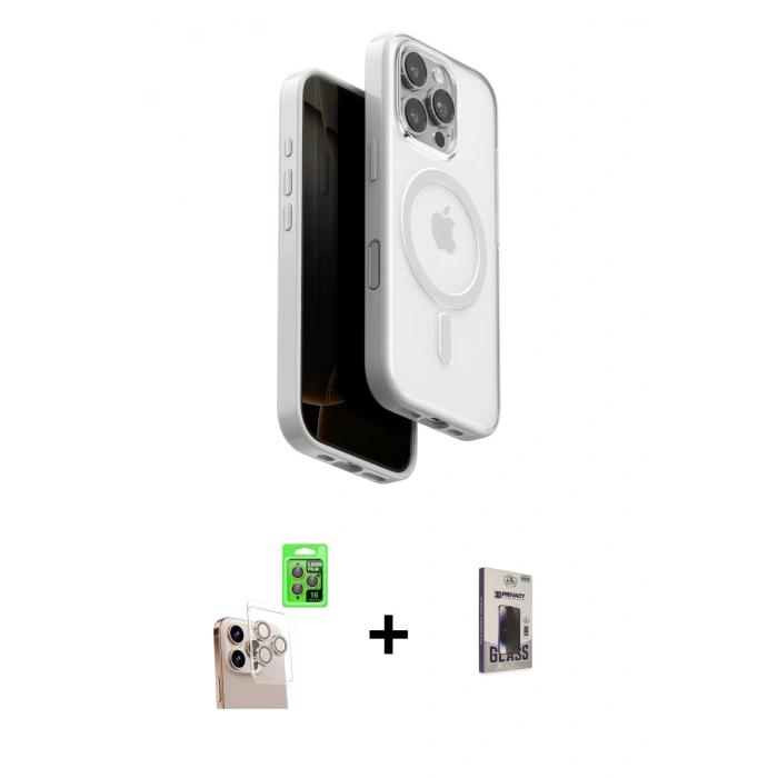 MARSİLYAN™- iPhone 16 Pro Max Kılıf Pusula Form Serisi - Siyah Bilvis Hayalet Cam Ekran Koruyucu + Natural Grey Raze Metal Kamera Lens