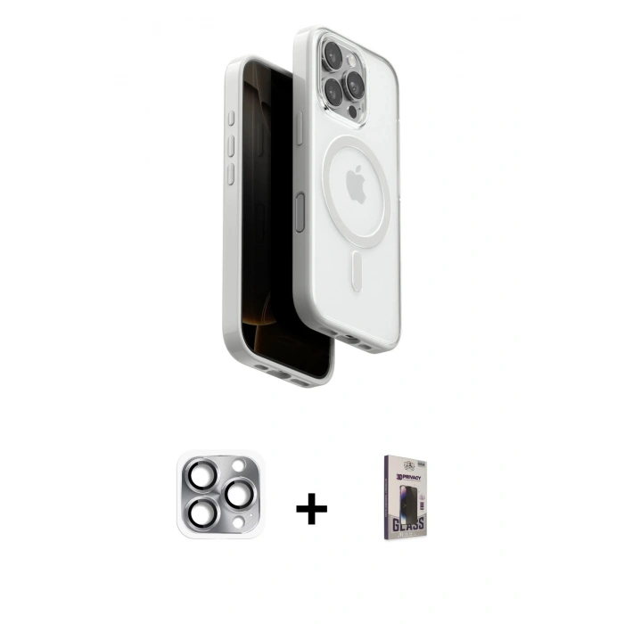 MARSİLYAN™- iPhone 16 Pro Max Kılıf Pusula Form Serisi - Siyah Bilvis Hayalet Cam Ekran Koruyucu + Pers Alüminyum Kamera Lens - GI