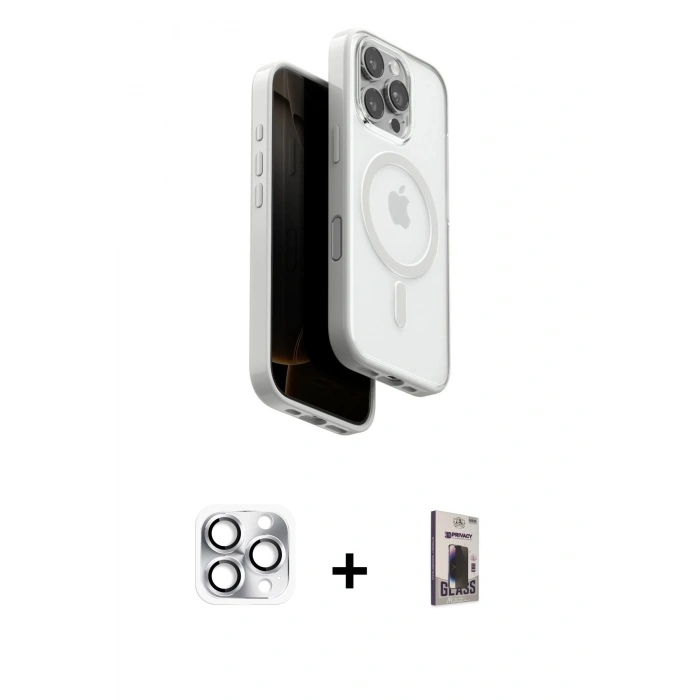 MARSİLYAN™- iPhone 16 Pro Max Kılıf Pusula Form Serisi - Siyah Bilvis Hayalet Cam Ekran Koruyucu + Pers Alüminyum Kamera Lens - GS