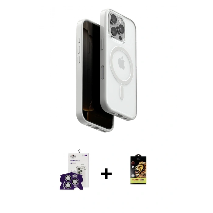 MARSİLYAN™- iPhone 16 Pro Max Kılıf Pusula Form Serisi - Siyah Buffer Cam Ekran Koruyucu + Bilvis Titan Kamera Lens - GS