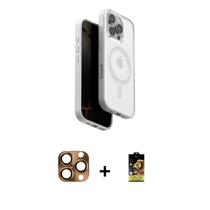 MARSİLYAN™- iPhone 16 Pro Max Kılıf Pusula Form Serisi - Siyah Buffer Cam Ekran Koruyucu + Pers Alüminyum Kamera Lens - CLTM