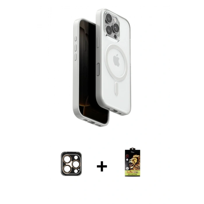 MARSİLYAN™- iPhone 16 Pro Max Kılıf Pusula Form Serisi - Siyah Buffer Cam Ekran Koruyucu + PVD Metal Kamera Lens - GD