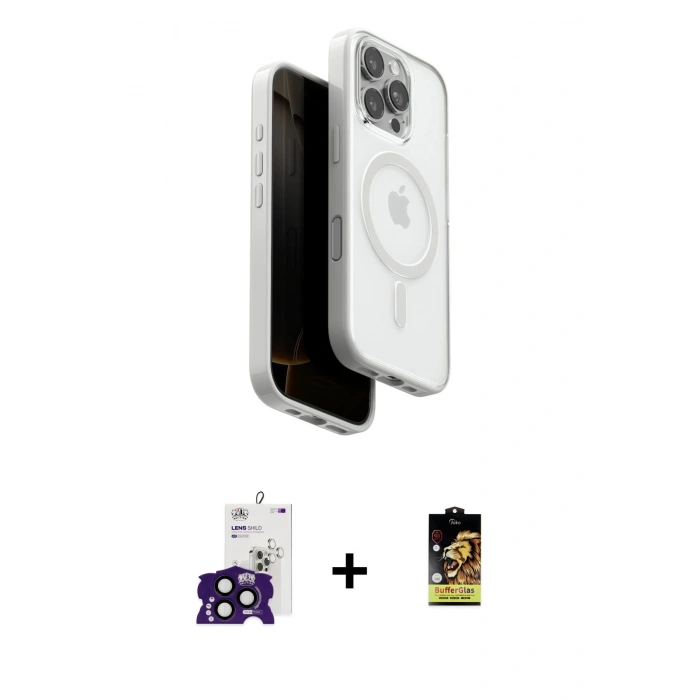 MARSİLYAN™- iPhone 16 Pro Max Kılıf Pusula Form Serisi - Siyah Buffer Cam Ekran Koruyucu + Siyah Bilvis Titan Kamera Lens