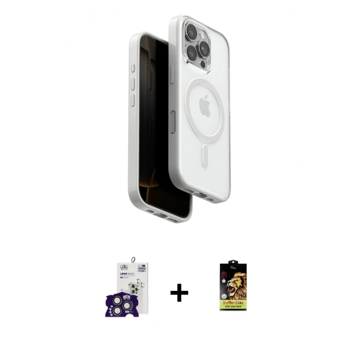 MARSİLYAN™- iPhone 16 Pro Max Kılıf Pusula Form Serisi - Siyah Buffer Cam Ekran Koruyucu + Bilvis Titan Kamera Lens - TMGI