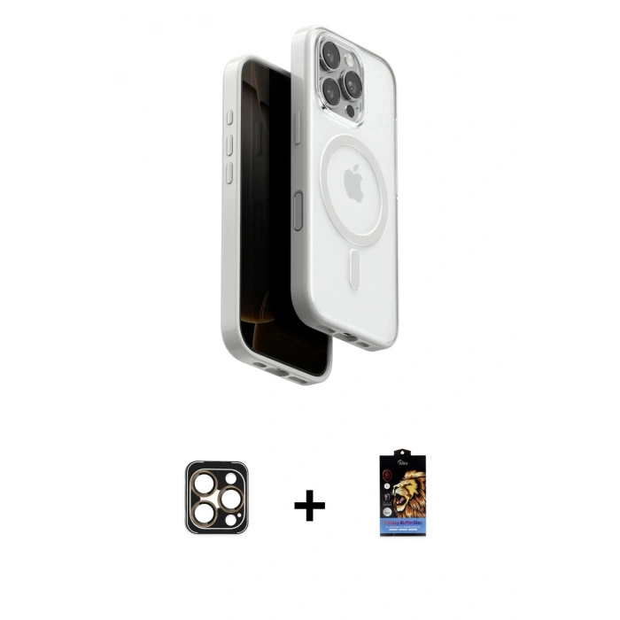 MARSİLYAN™- iPhone 16 Pro Max Kılıf Pusula Form Serisi - Siyah Buffer Hayalet Cam Ekran Koruyucu + PVD Metal Kamera Lens - GD