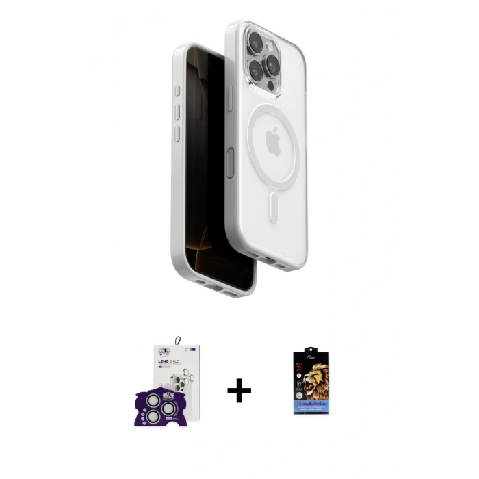MARSİLYAN™- iPhone 16 Pro Max Kılıf Pusula Form Serisi - Siyah Buffer Hayalet Cam Ekran Koruyucu + Bilvis Titan Kamera Lens - GS