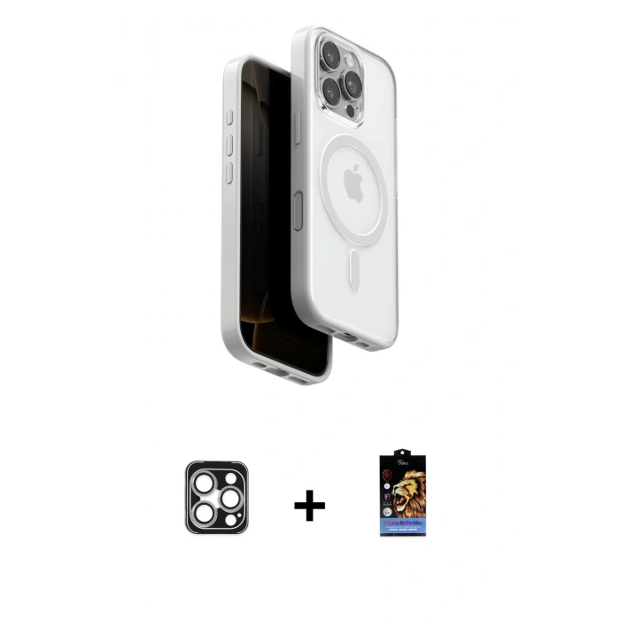 MARSİLYAN™- iPhone 16 Pro Max Kılıf Pusula Form Serisi - Siyah Buffer Hayalet Cam Ekran Koruyucu + PVD Metal Kamera Lens - GS