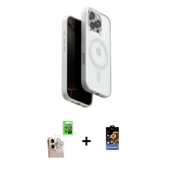 MARSİLYAN™- iPhone 16 Pro Max Kılıf Pusula Form Serisi - Siyah Buffer Hayalet Cam Ekran Koruyucu + Raze Metal Kamera Lens - NLGY
