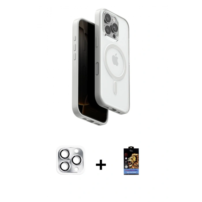 MARSİLYAN™- iPhone 16 Pro Max Kılıf Pusula Form Serisi - Siyah Buffer Hayalet Cam Ekran Koruyucu + Pers Alüminyum Kamera Lens - GS