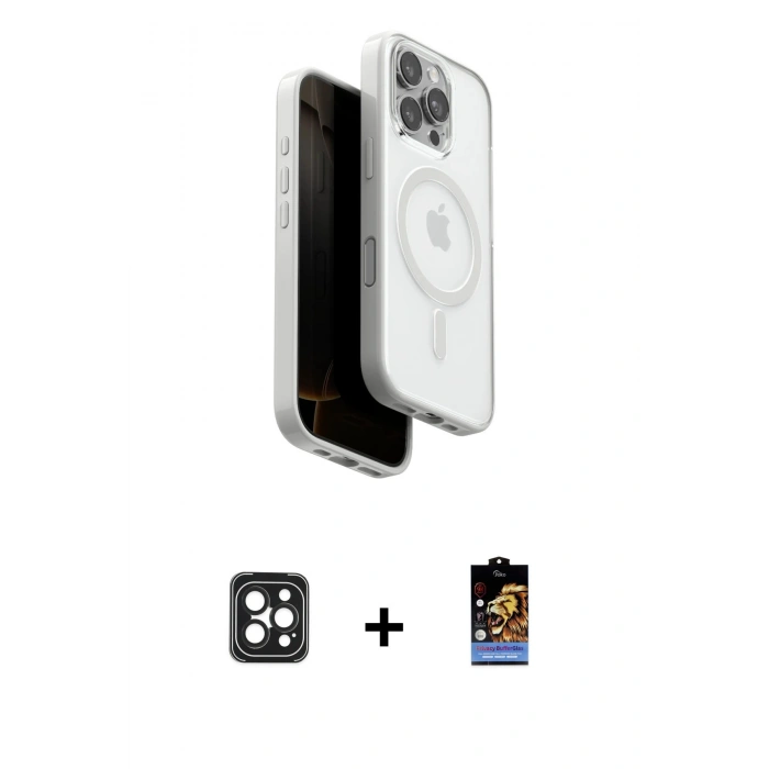 MARSİLYAN™- iPhone 16 Pro Max Kılıf Pusula Form Serisi - Siyah Buffer Hayalet Cam Ekran Koruyucu + Siyah PVD Metal Kamera Lens