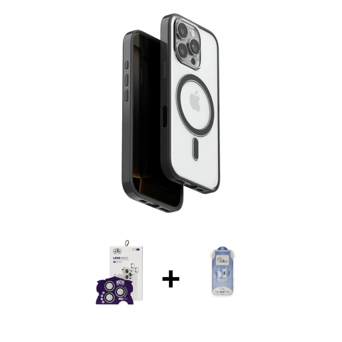 MARSİLYAN™- iPhone 16 Pro Max Kılıf Pusula Form Serisi - Siyah Joko Magic 5D Cam + Bilvis Titan Kamera Lens - GS
