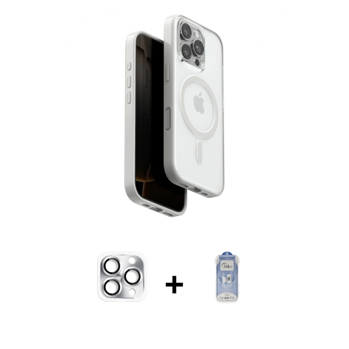 MARSİLYAN™- iPhone 16 Pro Max Kılıf Pusula Form Serisi - Siyah Joko Magic 5D Cam + Pers Alüminyum Kamera Lens - GS