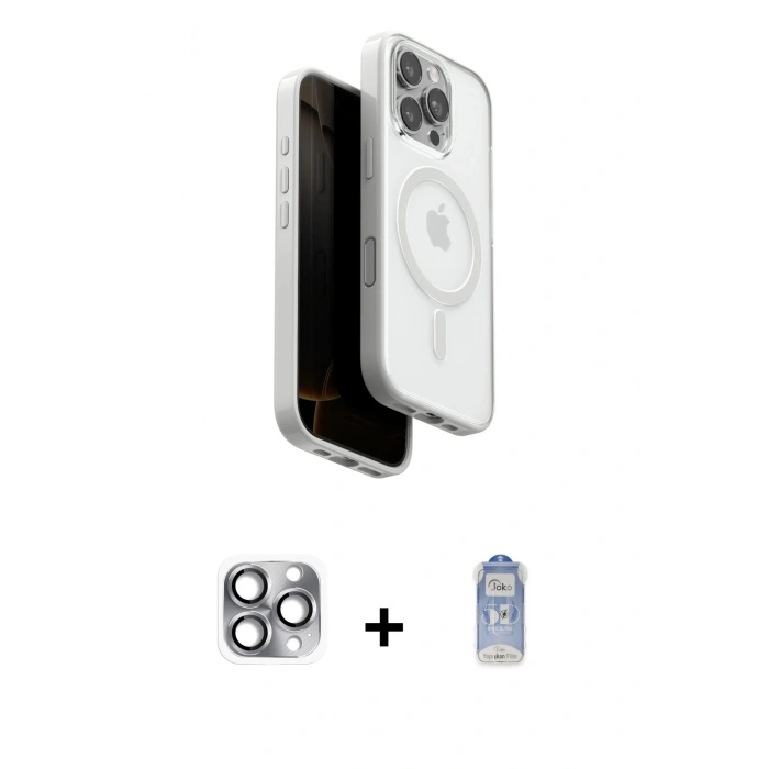 MARSİLYAN™- iPhone 16 Pro Max Kılıf Pusula Form Serisi - Siyah Joko Magic 5D Cam + Pers Alüminyum Kamera Lens - GI