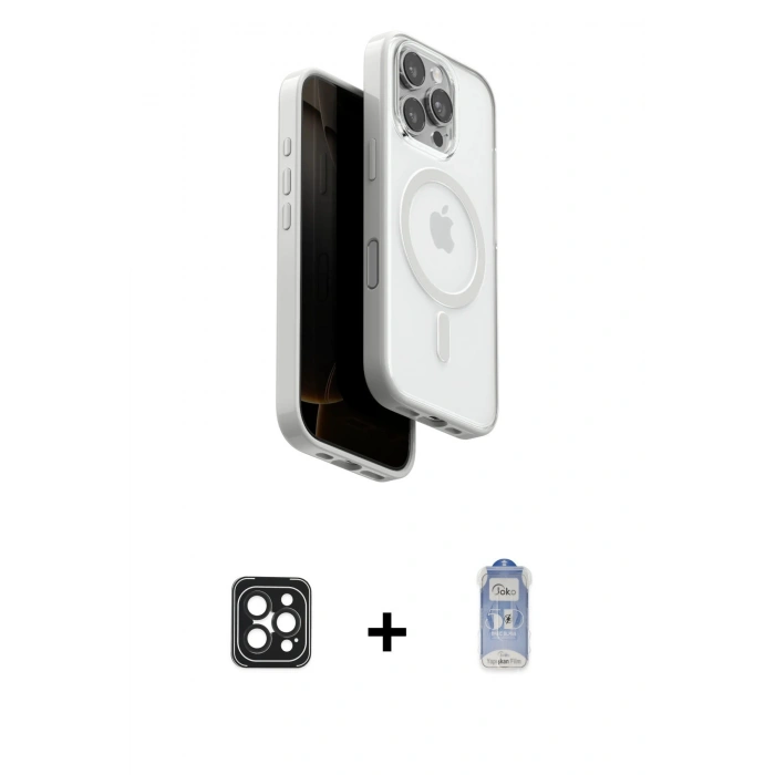 MARSİLYAN™- iPhone 16 Pro Max Kılıf Pusula Form Serisi - Siyah Joko Magic 5D Cam + PVD Metal Kamera Lens - SH