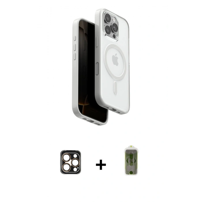 MARSİLYAN™- iPhone 16 Pro Max Kılıf Pusula Form Serisi - Siyah Joko Magic 5D Hayalet Cam + PVD Metal Kamera Lens - GD