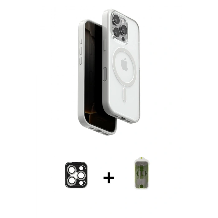 MARSİLYAN™- iPhone 16 Pro Max Kılıf Pusula Form Serisi - Siyah Joko Magic 5D Hayalet Cam + PVD Metal Kamera Lens - GS