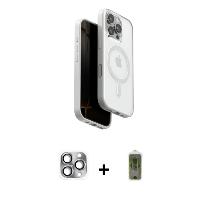MARSİLYAN™- iPhone 16 Pro Max Kılıf Pusula Form Serisi - Siyah Joko Magic 5D Hayalet Cam + Pers Alüminyum Kamera Lens - GI