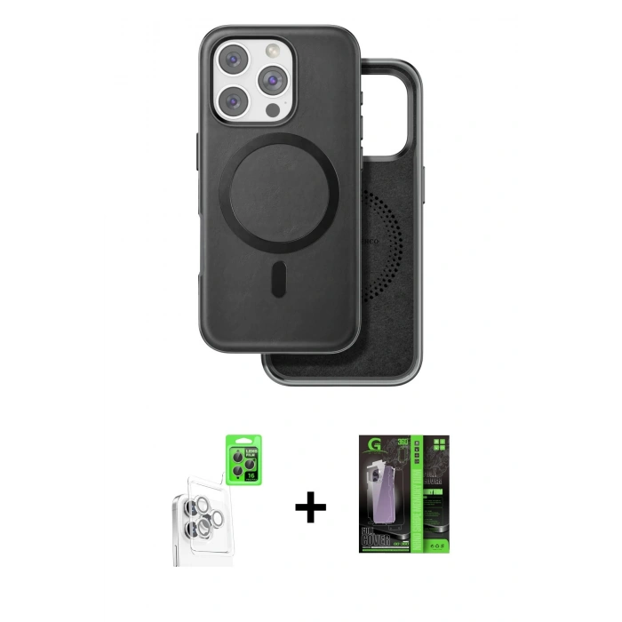 MARSİLYAN™- iPhone 16 Pro Max Kılıf Pusula Işık Koleksiyonu - Şeffaf 360 Full Body Arka Koruyucu + Beyaz Raze Metal Kamera Lens