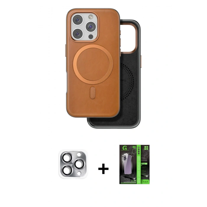 MARSİLYAN™- iPhone 16 Pro Max Kılıf Pusula Işık Koleksiyonu - Şeffaf 360 Full Body Arka Koruyucu + Gri Pers Alüminyum Kamera Lens