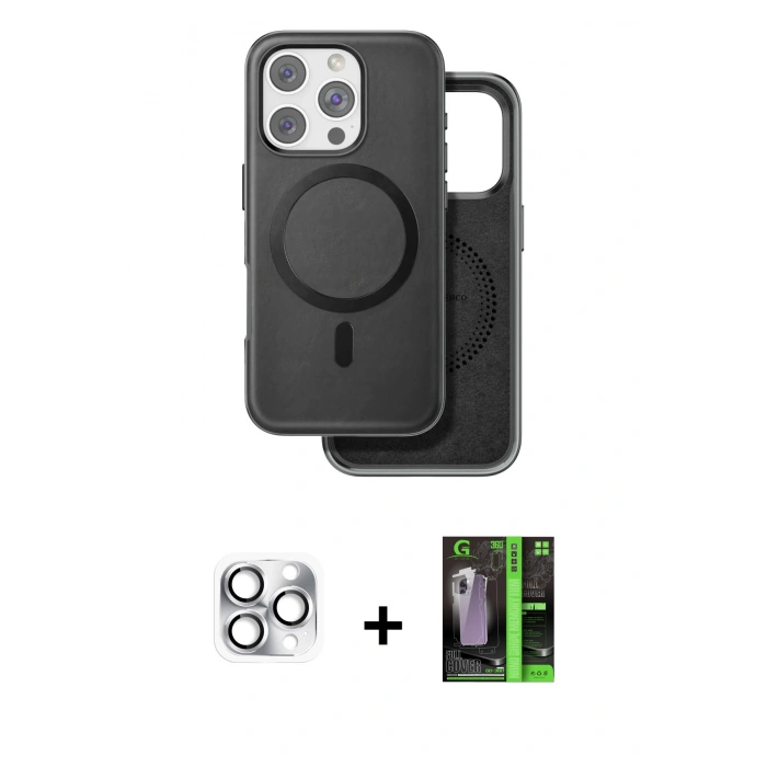 MARSİLYAN™- iPhone 16 Pro Max Kılıf Pusula Işık Koleksiyonu - Şeffaf 360 Full Body Arka Koruyucu + Pers Alüminyum Kamera Lens - GS