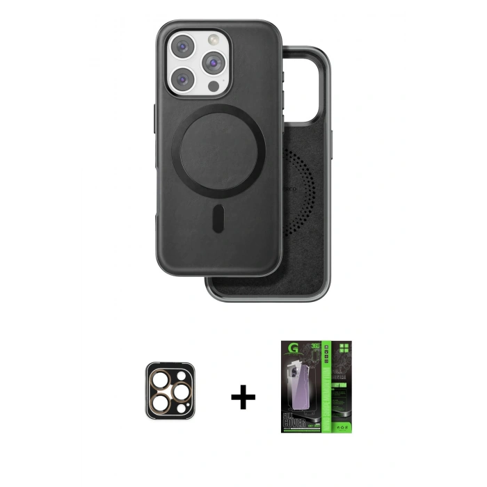 MARSİLYAN™- iPhone 16 Pro Max Kılıf Pusula Işık Koleksiyonu - Şeffaf 360 Full Body Arka Koruyucu + PVD Metal Kamera Lens - GD