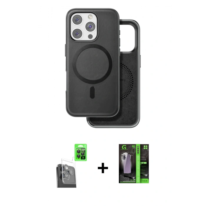 MARSİLYAN™- iPhone 16 Pro Max Kılıf Pusula Işık Koleksiyonu - Şeffaf 360 Full Body Arka Koruyucu + Raze Metal Kamera Lens - SH