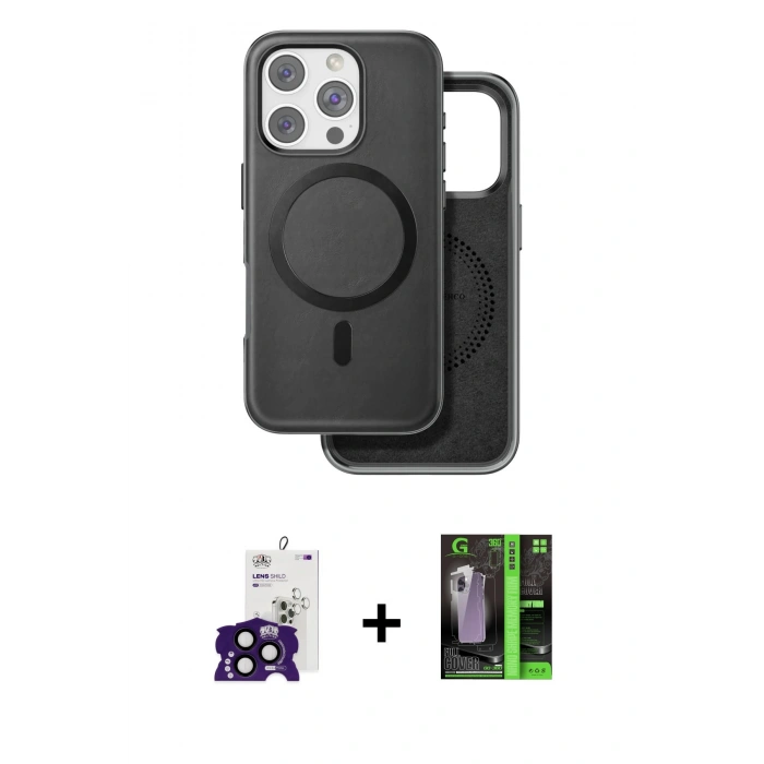MARSİLYAN™- iPhone 16 Pro Max Kılıf Pusula Işık Koleksiyonu - Şeffaf 360 Full Body Arka Koruyucu + Bilvis Titan Kamera Lens - SH
