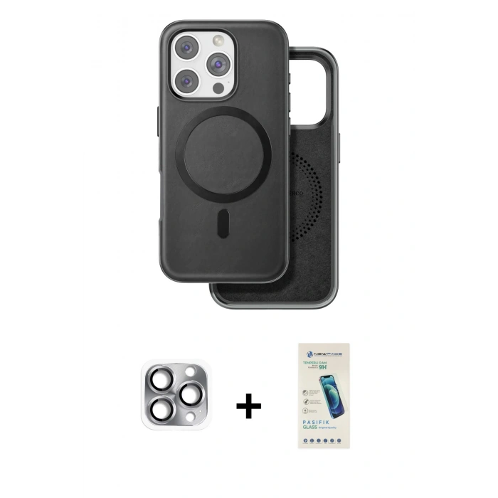 MARSİLYAN™- iPhone 16 Pro Max Kılıf Pusula Işık Koleksiyonu - Şeffaf Pasifik Cam Ekran Koruyucu + Pers Alüminyum Kamera Lens - GI