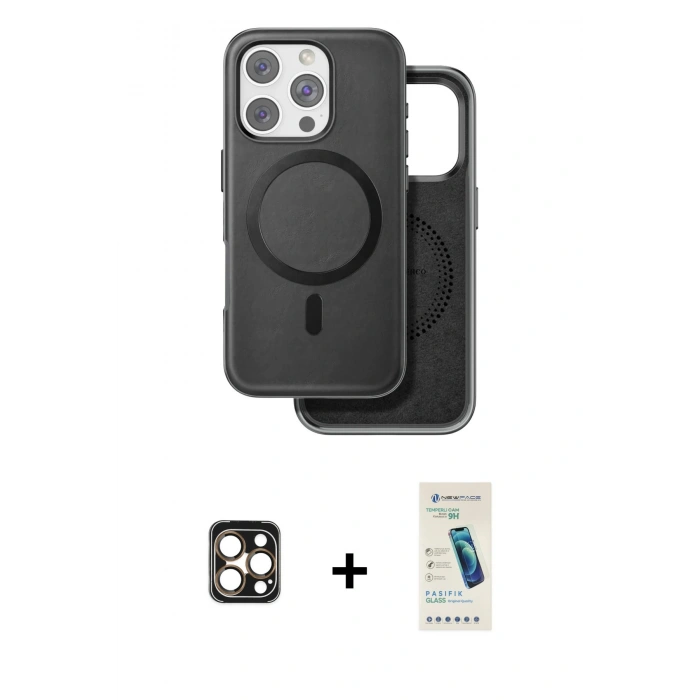 MARSİLYAN™- iPhone 16 Pro Max Kılıf Pusula Işık Koleksiyonu - Şeffaf Pasifik Cam Ekran Koruyucu + PVD Metal Kamera Lens - GD