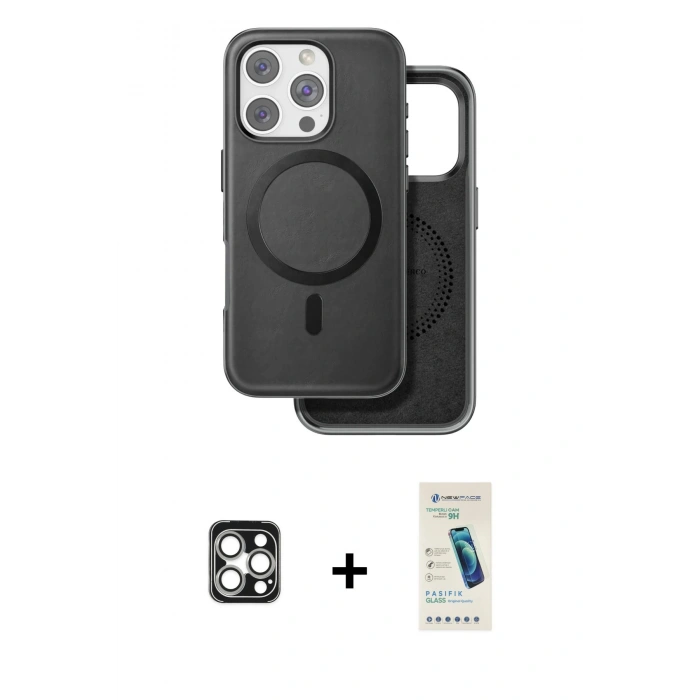 MARSİLYAN™- iPhone 16 Pro Max Kılıf Pusula Işık Koleksiyonu - Şeffaf Pasifik Cam Ekran Koruyucu + PVD Metal Kamera Lens - GS