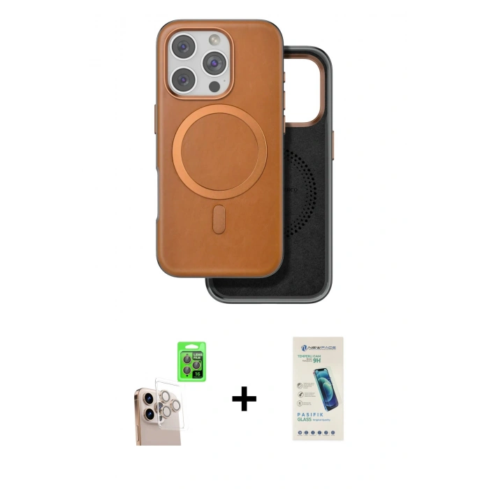 MARSİLYAN™- iPhone 16 Pro Max Kılıf Pusula Işık Koleksiyonu - Şeffaf Pasifik Cam Ekran Koruyucu + Raze Metal Kamera Lens - NLGY