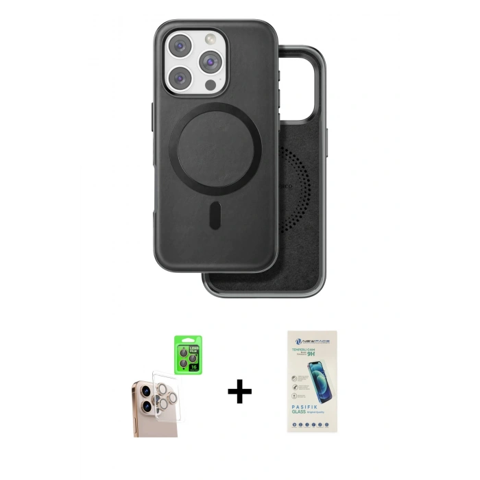 MARSİLYAN™- iPhone 16 Pro Max Kılıf Pusula Işık Koleksiyonu - Şeffaf Pasifik Cam Ekran Koruyucu + Raze Metal Kamera Lens - NLGY