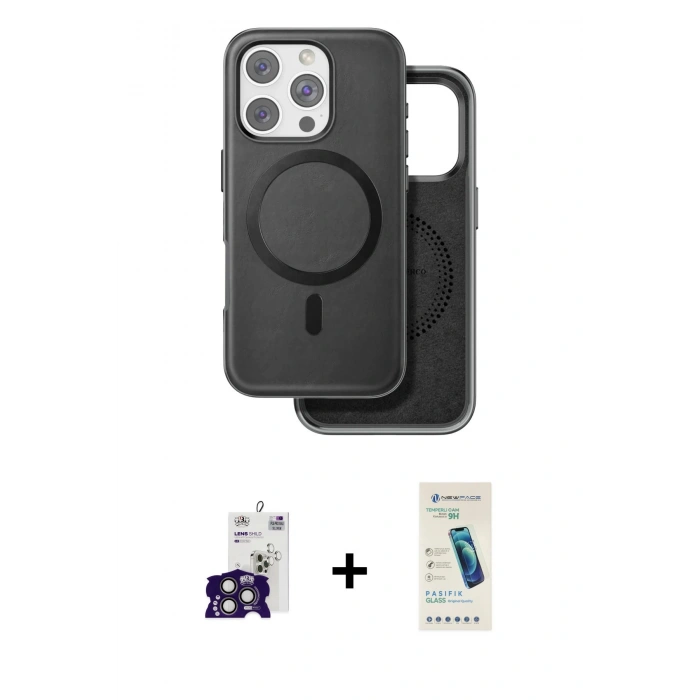 MARSİLYAN™- iPhone 16 Pro Max Kılıf Pusula Işık Koleksiyonu - Şeffaf Pasifik Cam Ekran Koruyucu + Bilvis Titan Kamera Lens - TMGI