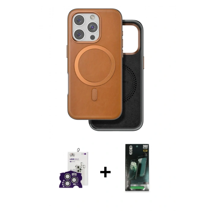 MARSİLYAN™- iPhone 16 Pro Max Kılıf Pusula Işık Koleksiyonu - Siyah 360 Mat Full Body Arka Koruyucu + Bilvis Titan Kamera Lens - GS