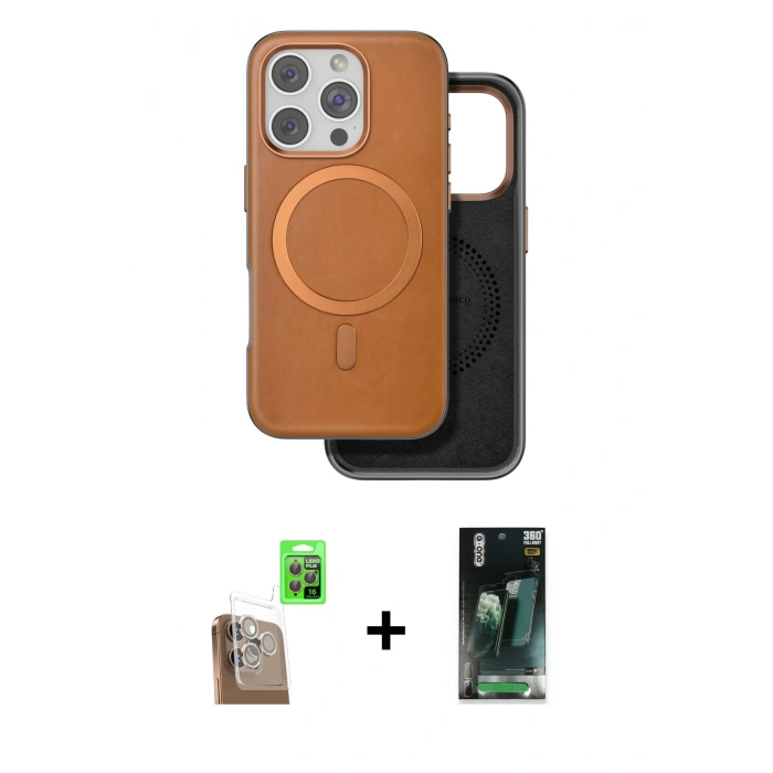 MARSİLYAN™- iPhone 16 Pro Max Kılıf Pusula Işık Koleksiyonu - Siyah 360 Mat Full Body Arka Koruyucu + Çöl Titanyum Raze Metal Kamera Lens