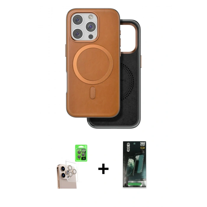 MARSİLYAN™- iPhone 16 Pro Max Kılıf Pusula Işık Koleksiyonu - Siyah 360 Mat Full Body Arka Koruyucu + Raze Metal Kamera Lens - NLGY