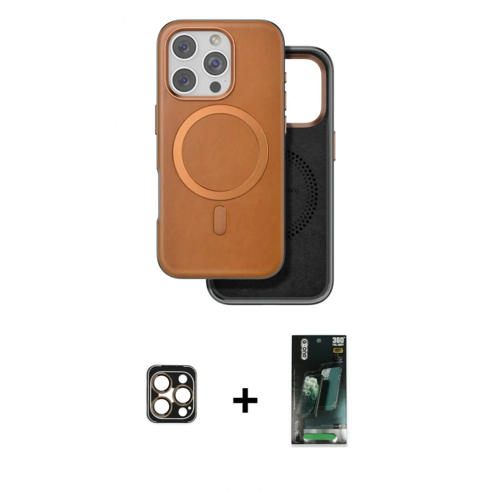 MARSİLYAN™- iPhone 16 Pro Max Kılıf Pusula Işık Koleksiyonu - Siyah 360 Mat Full Body Arka Koruyucu + PVD Metal Kamera Lens - GD