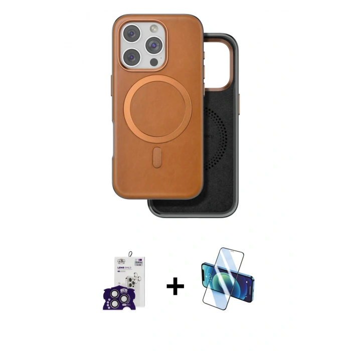 MARSİLYAN™- iPhone 16 Pro Max Kılıf Pusula Işık Koleksiyonu - Siyah 3D Antistatik Cam Ekran Koruyucu + Bilvis Titan Kamera Lens - TMGI