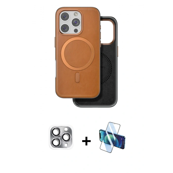MARSİLYAN™- iPhone 16 Pro Max Kılıf Pusula Işık Koleksiyonu - Siyah 3D Antistatik Cam Ekran Koruyucu + Pers Alüminyum Kamera Lens - GI