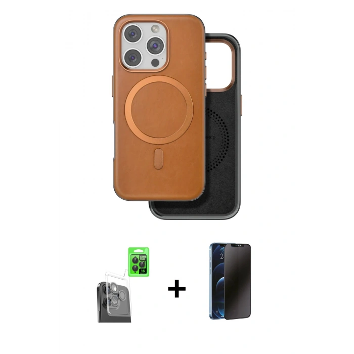 MARSİLYAN™- iPhone 16 Pro Max Kılıf Pusula Işık Koleksiyonu - Siyah 3D Antistatik Hayalet Cam Ekran Koruyucu + Raze Metal Kamera Lens - SH