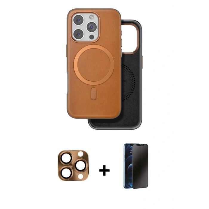 MARSİLYAN™- iPhone 16 Pro Max Kılıf Pusula Işık Koleksiyonu - Siyah 3D Antistatik Hayalet Cam Ekran Koruyucu + Pers Alüminyum Kamera Lens - CLTM
