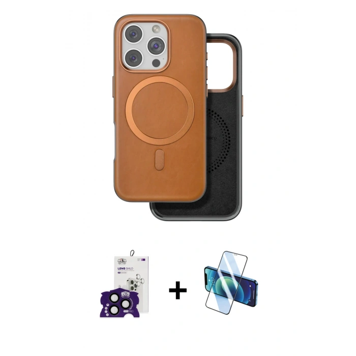 MARSİLYAN™- iPhone 16 Pro Max Kılıf Pusula Işık Koleksiyonu - Siyah 3D Antistatik Seramik Nano Ekran Koruyucu + Bilvis Titan Kamera Lens - SH