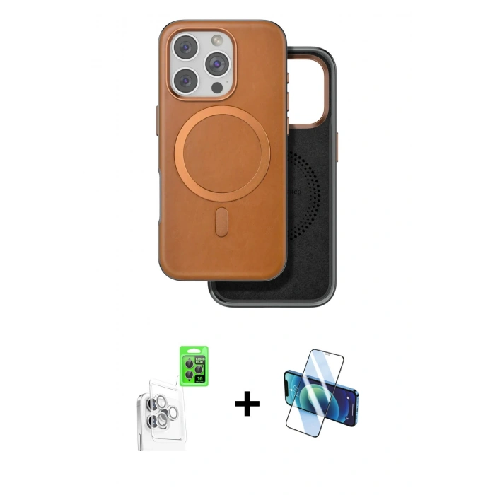 MARSİLYAN™- iPhone 16 Pro Max Kılıf Pusula Işık Koleksiyonu - Siyah 3D Antistatik Seramik Nano Ekran Koruyucu + Raze Metal Kamera Lens - BZ