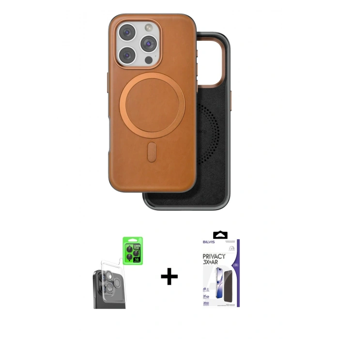 MARSİLYAN™- iPhone 16 Pro Max Kılıf Pusula Işık Koleksiyonu - Siyah Bilvis 3X AR Hayalet Cam Ekran Koruyucu + Raze Metal Kamera Lens - SH
